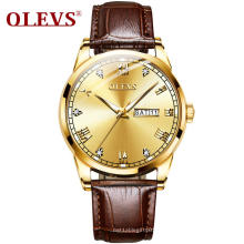 OLEVS marque de luxe 6896 cuir étanche Quartz Oem marque mains montres Logo personnalisé poignet montre pour hommes